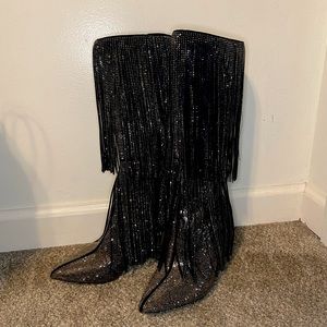 Sparkle fringe heeled boots